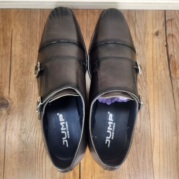 Jump New York Manuel Double Monk Strap Dress Shoes Mens 9 M Grey Leather Preppy - Picture 7 of 11